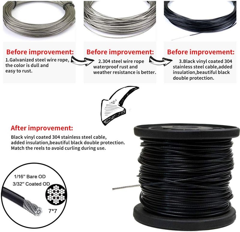 YQL Outdoor String Lights Hanging Kit,Globe String Lights Suspension Kit,164ft Black Vinyl-Coated 304 Stainless Steel Cable,String Light Guide Wire,Hook & Eye Turnbuckle Wire Rope Tension - Image 2